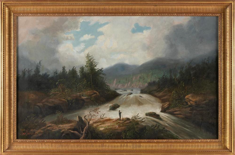 charles lanman washington d c michigan 1819 1895 figure overlooking a mountain river oil on canvas 22 x 36 framed 27 x 41 5 · Eldred's · 2023-08-30 Charles Lanman comparable auction result: charles lanman washington d c michigan 1819 1895 figure overlooking a mountain river oil on canvas 22 x 36 framed 27 x 41 5