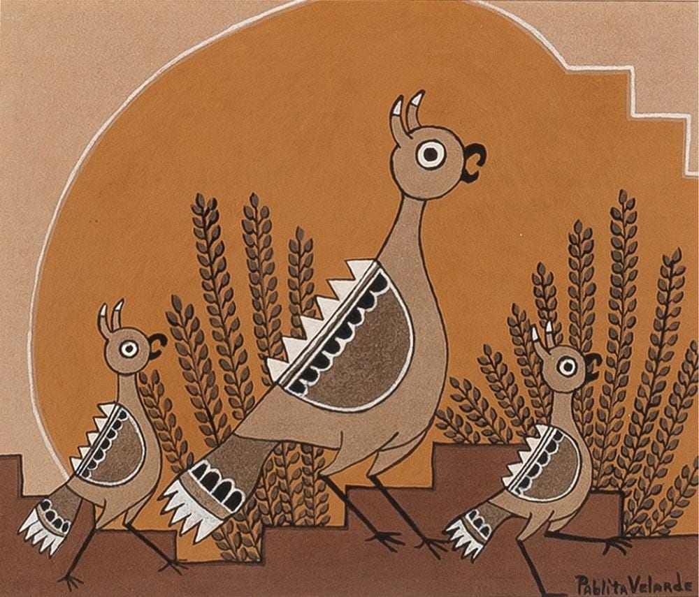 Pablita Velarde comparable auction result: pablita velarde three quail 1968