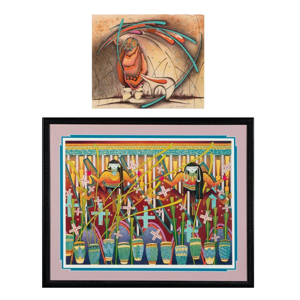David Dawangyumptewa comparable auction result: david dawangyumptewa a pair honan mana 1988 underwater people 1993