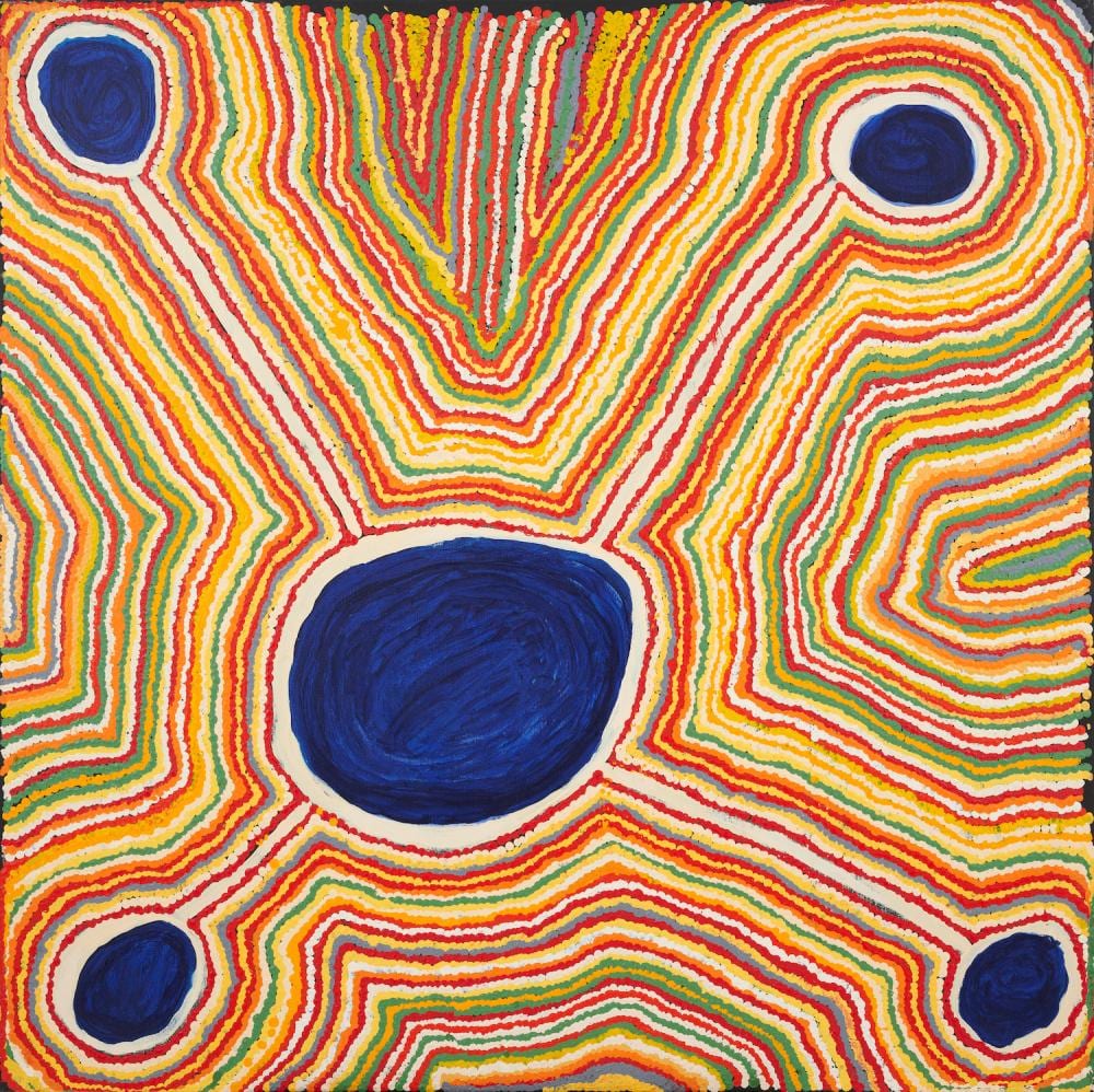 Jimmy Donegan comparable auction result: jimmy donegan born 1940 language group pitjantjatjara ngaanyatjarra pukara i 2014 synthetic polymer paint on linen 122 x 122cm