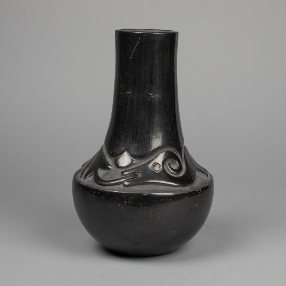 Rose Gonzales comparable auction result: rose gonzales long neck carved blackware jar ca 1960