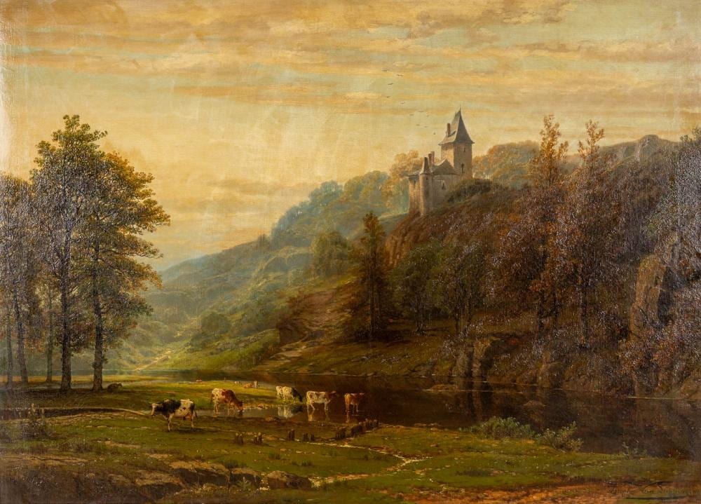 Jozef van Luppen comparable auction result: jozef van luppen 1834 1891 cattle near a castle oil on canvas 1869 w 114 x h 82 cm