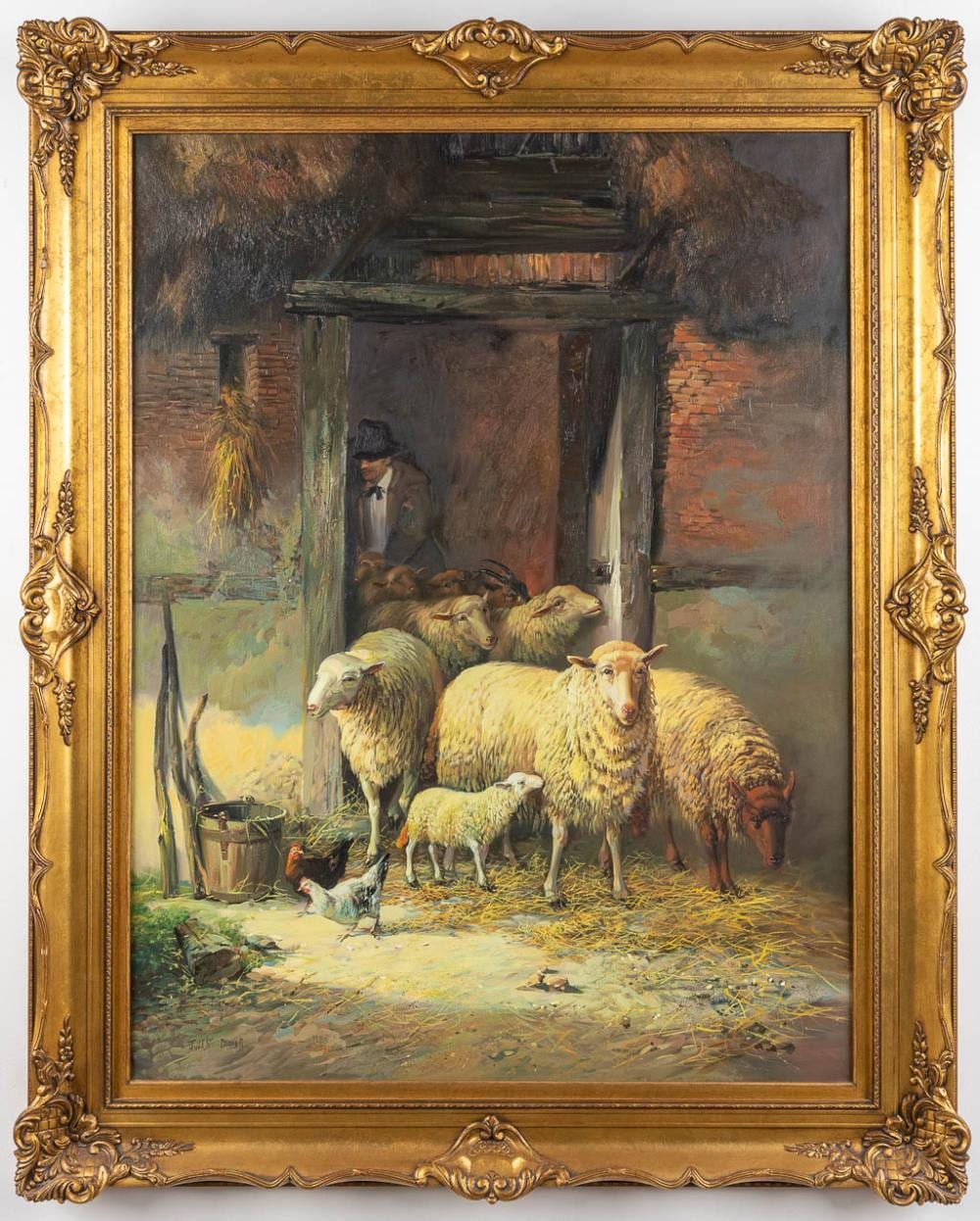 Jules Didier comparable auction result: jules didier 1831 1914 sheep in a barn oil on canvas w 80 x h 105 cm