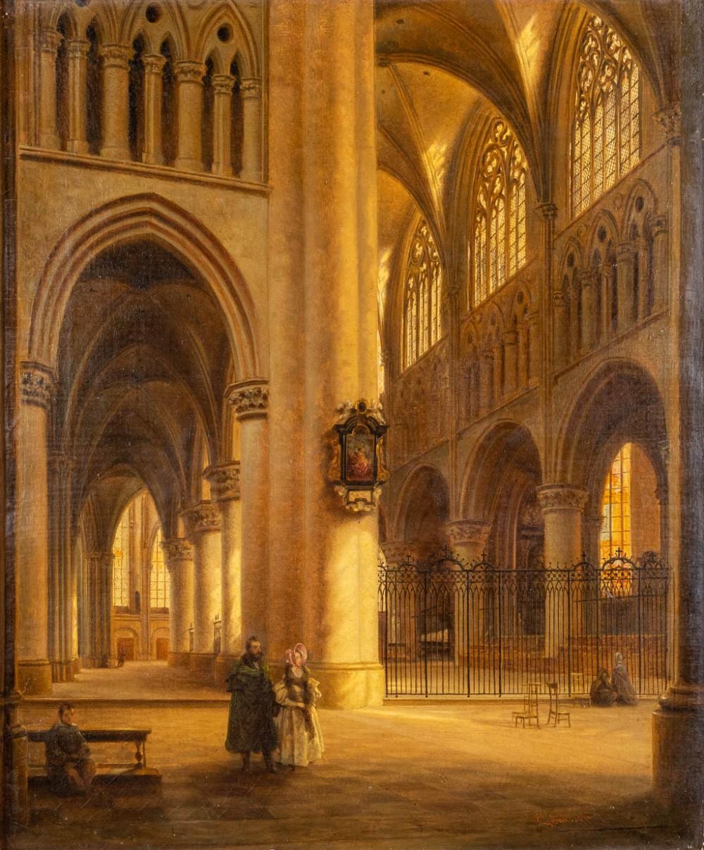 Jules Victor Génisson comparable auction result: jules victor g nisson 1805 1860 chruch interior oil on canvas w 36 x h 43 cm