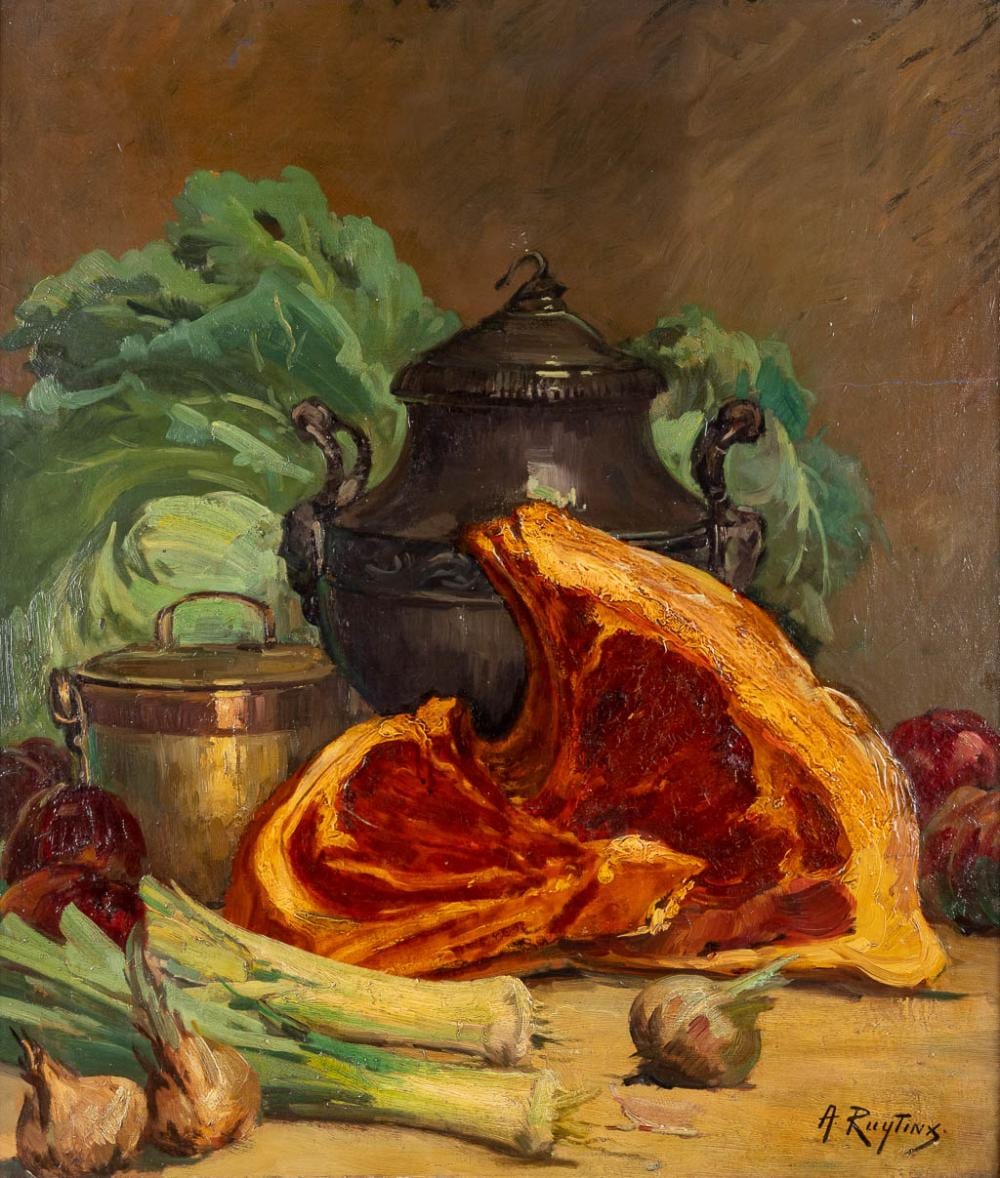 Alfred Ruytinckx comparable auction result: alfred ruytinx 1871 1908 still life with a rib eye steak oil on canvas w 65 x h 75 cm