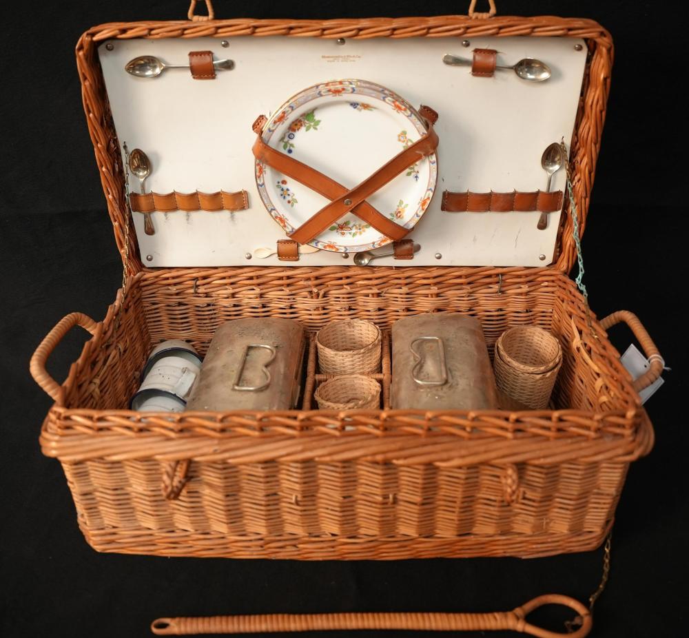Vintage made in Madeira wicker picnic basket sold by California Auctioneers, lot 262A — auction record photograph