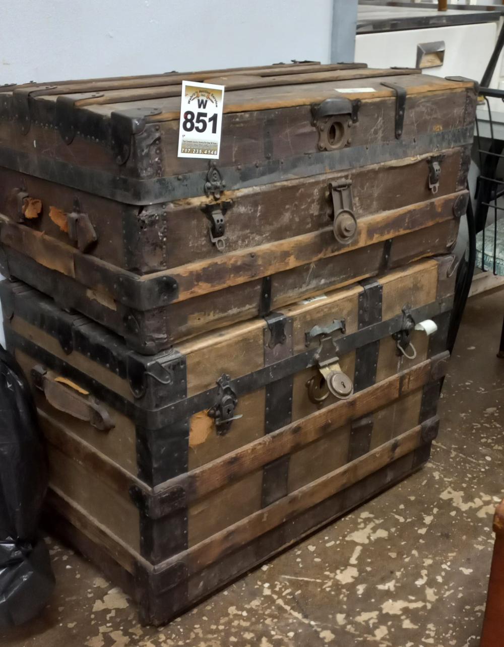 Pair of Steamer Trunks sold by Wehrly's Auction Service, lot 851 — auction record photograph