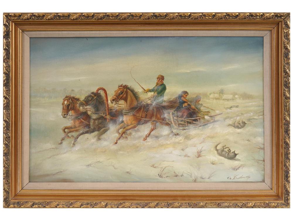 Czeslaw Wasilewski comparable auction result: polish hunting oil painting by czeslaw wasilewski