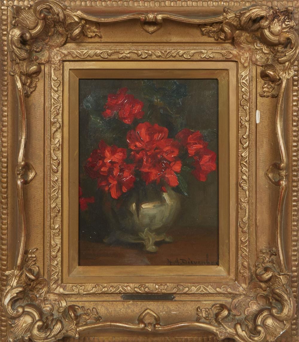 Hendricus Antonius Dievenbach comparable auction result: hendricus anthonius dievenbach dutch 1873 1946 still life with flowers oil on linen h 12 in w 16 in framed h 15 in w 19 in