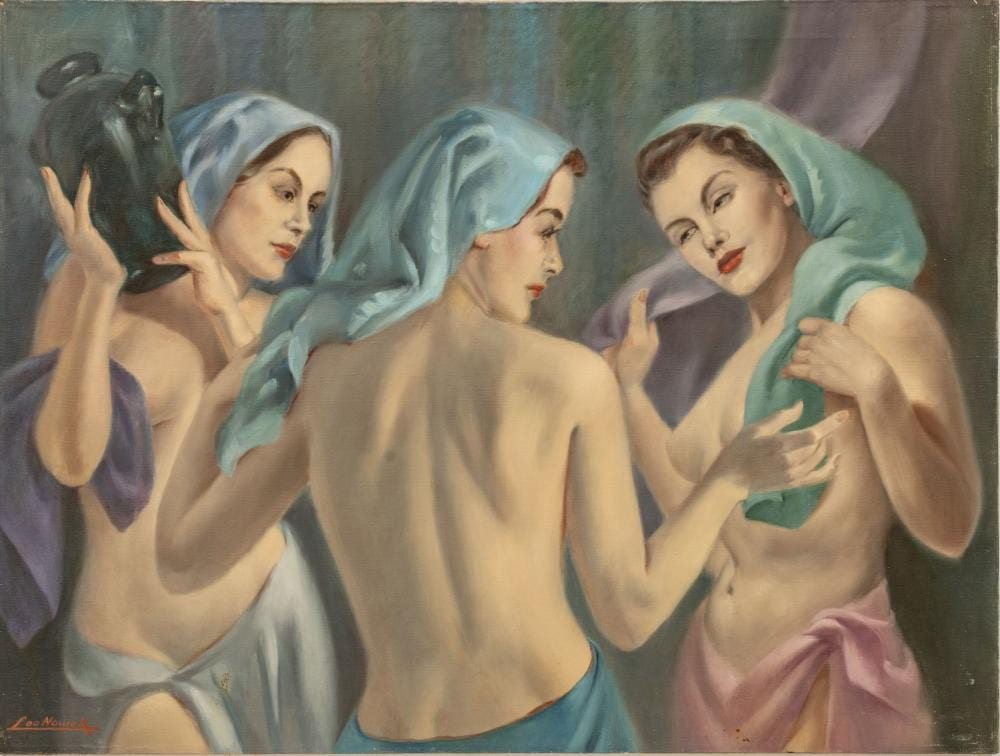 Leo Nowak comparable auction result: leo nowak american 1907 2001 oil on canvas ca 1960 conversation h 30 w 40
