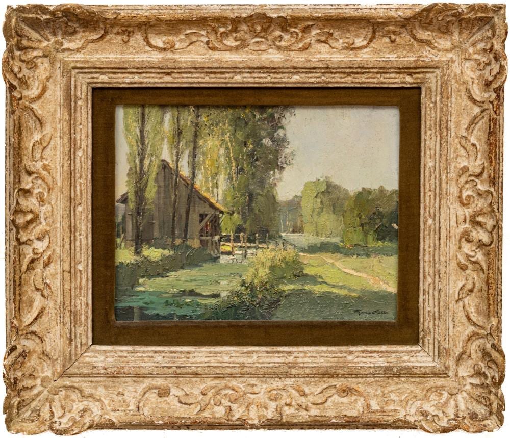 Georges Robin comparable auction result: georges robin french 1903 2003 oil on canvasboard h 10 5 w 13 75 lavoir sur l eure