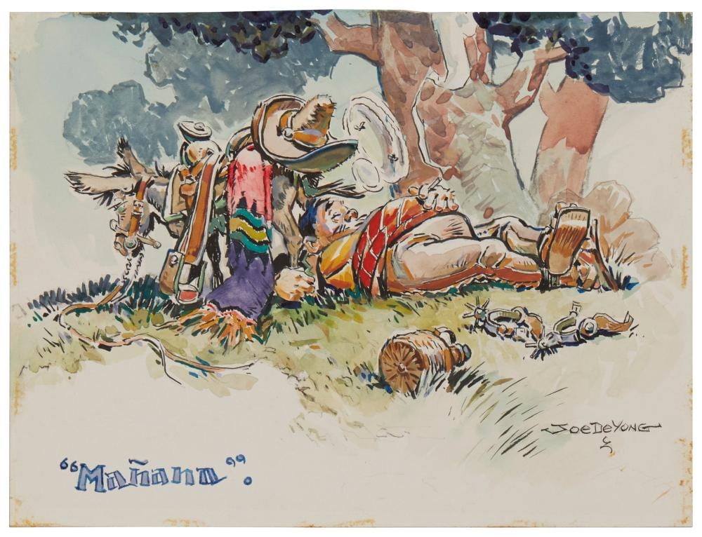Joe DeYong comparable auction result: joe de yong 1894 1975 manana watercolor and gouache on paperboard image 9 25 h x 12 5 w sheet 14 h x 17 w