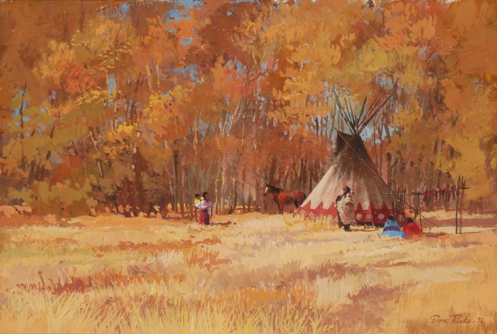 Donald Ricks comparable auction result: donald ricks 1929 1996 camped in trees 1978 gouache on paper laid to board 14 h x 20 w