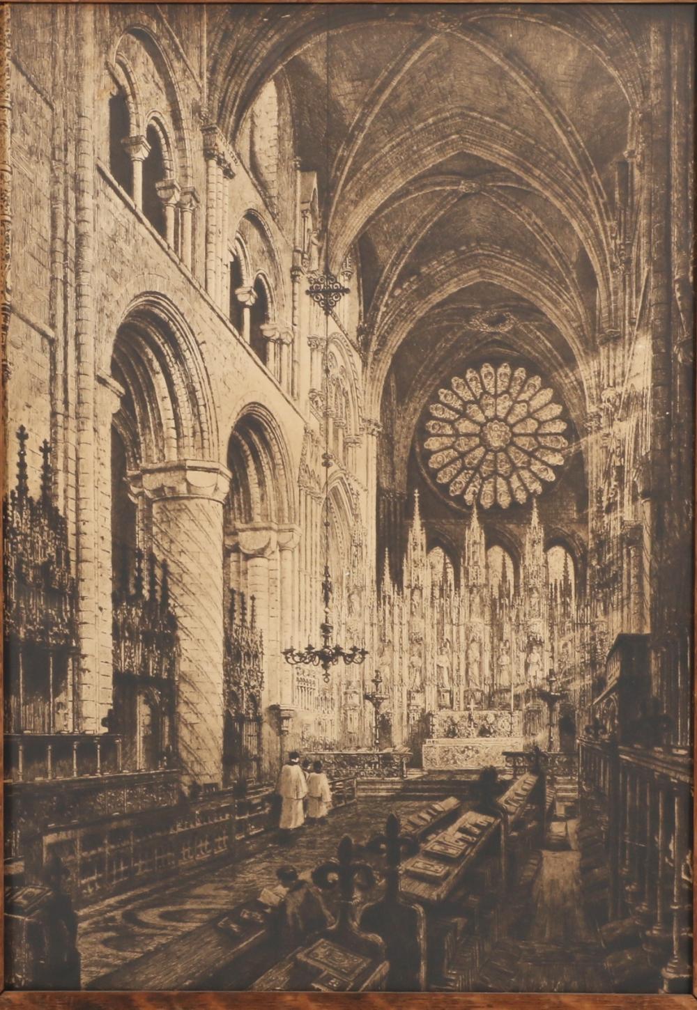 Axel Herman Haig, Swedish (1835 - 1921), Durham Cathedral, etching, 21"H x 14 1/2"W, 27"H x 20 1/2"W (frame) sold by Ripley Auctions, lot 93 — auction record photograph