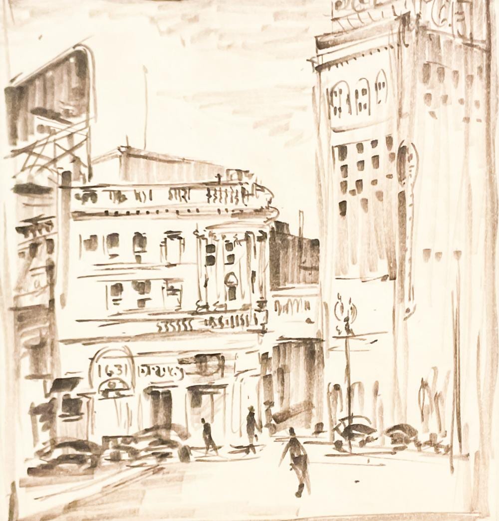 harold gretzner city sketch · Capsule Gallery Auction · 2023-09-07 Harold Gretzner comparable auction result: harold gretzner city sketch
