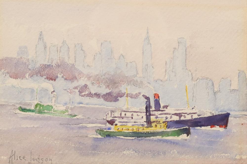 Alice Judson comparable auction result: alice judson watercolor harbor scene