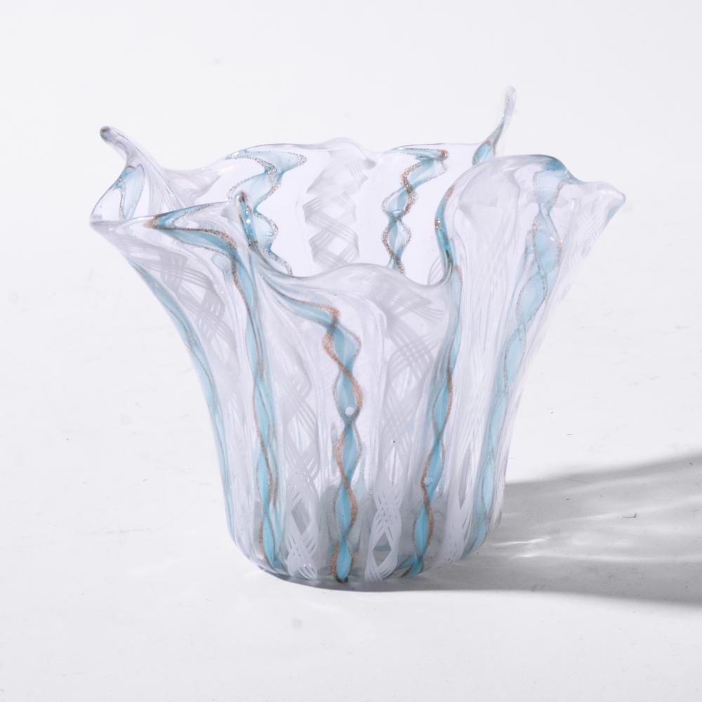 Venini Murano art glass mid century Fazzoletto Handkerchief Vase 3.75"h x 4.5"w sold by Collective Hudson, LLC, lot 381 — auction record photograph