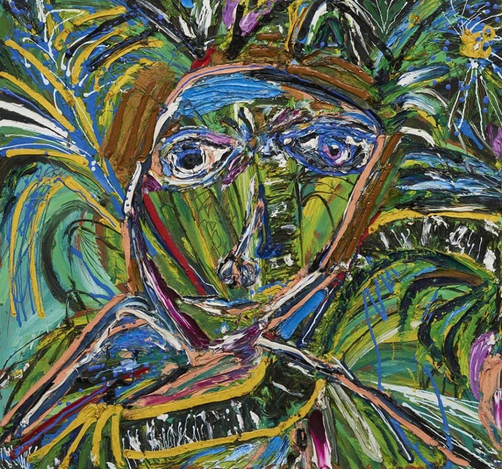 Davida Allen comparable auction result: davida allen b 1951 self portrait with pandanus tree 2000