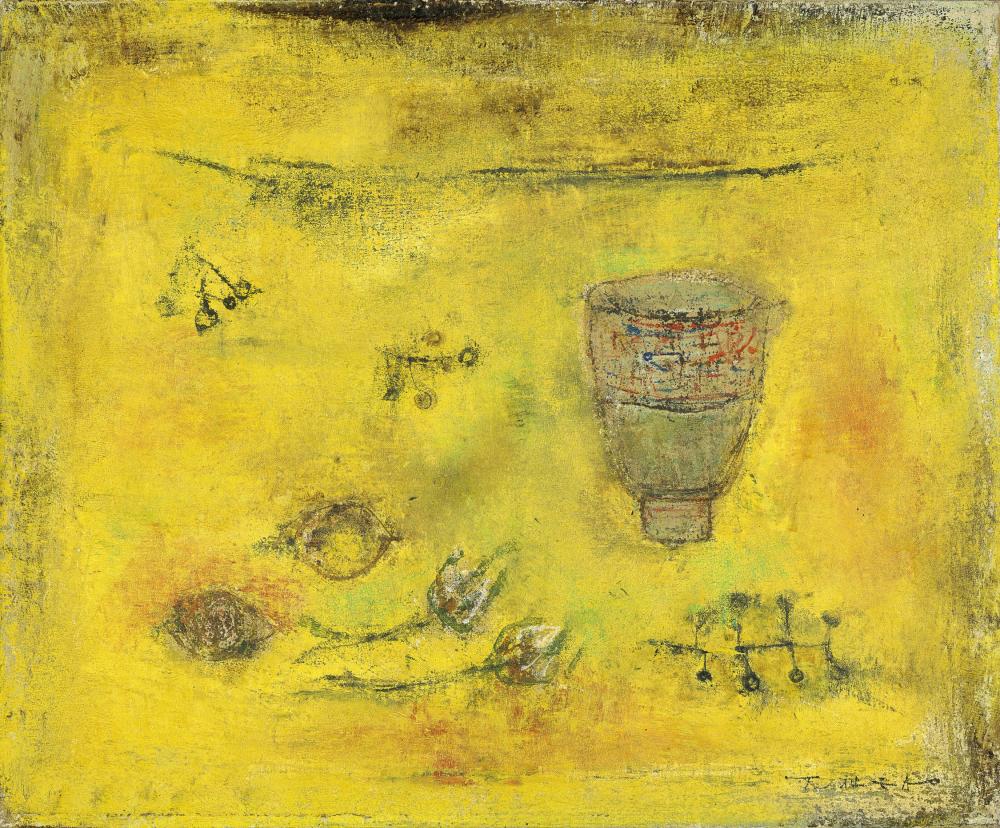 Zao Wou-Ki (ZHAO WUJI, 1920 – 2013) Lotus Flowers oil on canvas 38 x 46 cm comparable sale