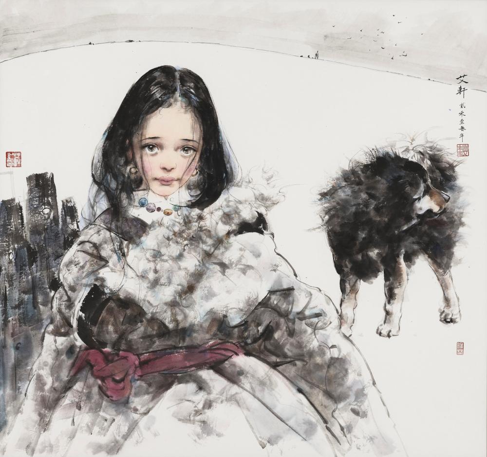 Xuan Ai comparable auction result: ai xuan b 1947 sanghi the young girl ink and colour on paper 89 x 95 cm