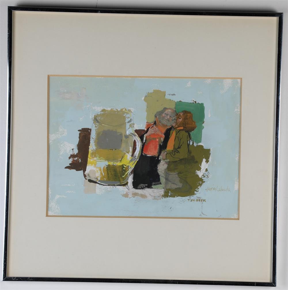 Javier Cabada comparable auction result: javier cabada spanish american born 1931 the beer mixed media watercolor oil and ink on paper signed and titled lower right