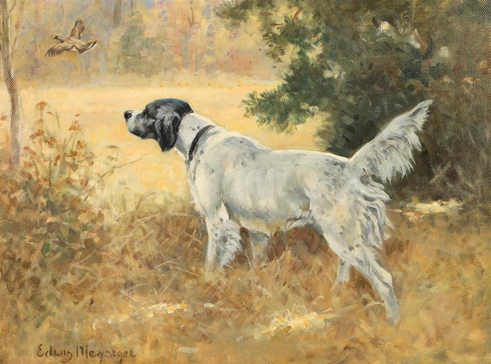 Edwin Megargee comparable auction result: edwin megargee american 1883 1958 english setter in the field oil on canvas signed edwin megargee 12 x 16 framed 17 3 4