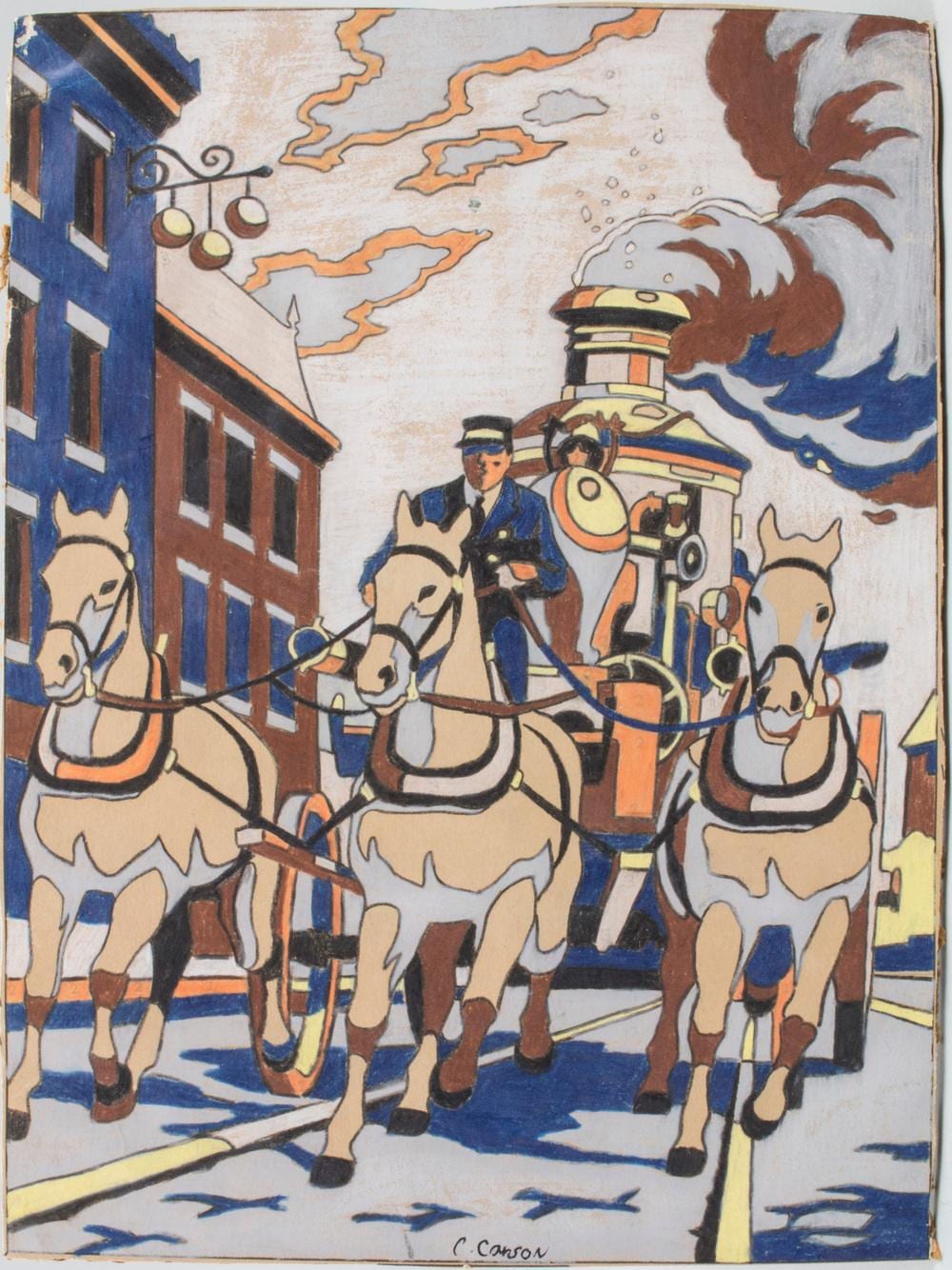 Charles Carson comparable auction result: charles carson 1957 dreispanner a cart with 3 horses