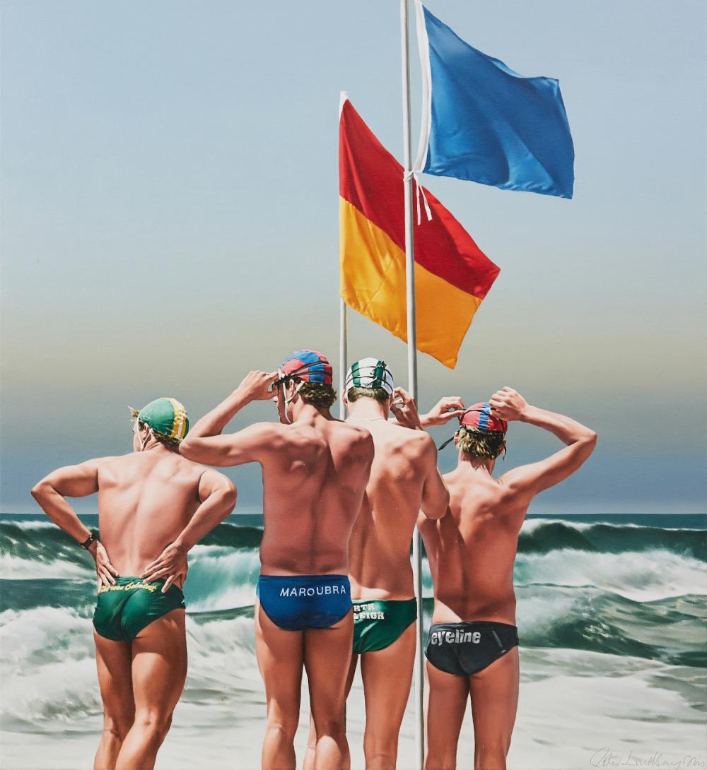 Peter Lindsay comparable auction result: peter lindsay born 1952 boys own oil on canvas 122cm x 112cm 125 x 115cm framed