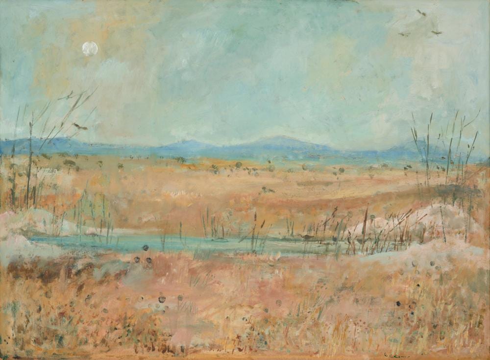 Phyl Waterhouse comparable auction result: phyl waterhouse 1917 1989 landscape with moon oil on board 54 x 73 5cm
