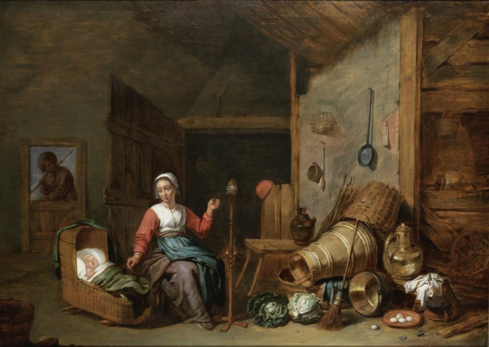 Abraham Willemsens comparable auction result: abraham willemsens active in antwerp 1627 1672 interior scene with a woman spinning yarn by a cradle