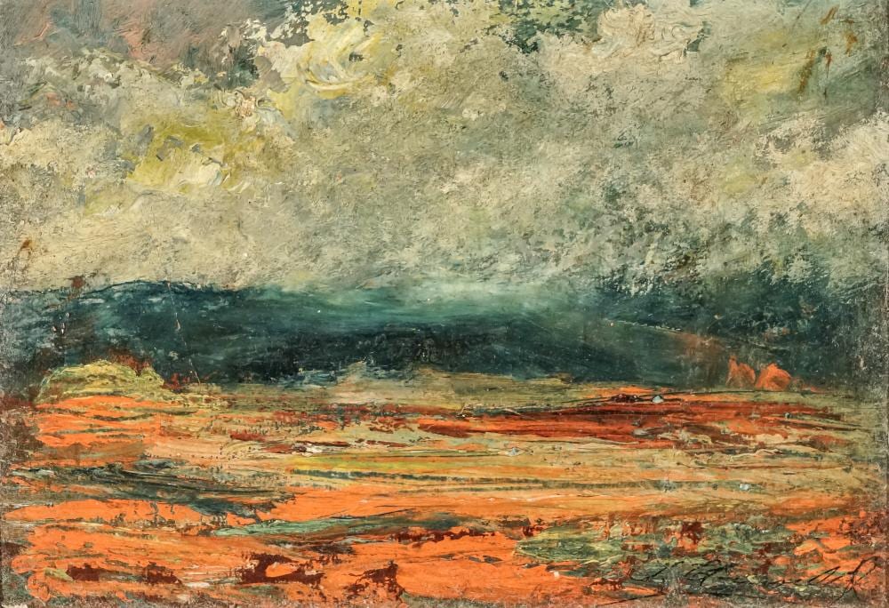 Joaquín Clausell comparable auction result: joaqu n clausell mexican 1866 1935 dusk oil on panel 6 1 2 x 9 1 4 in 16 5 x 23 5 cm