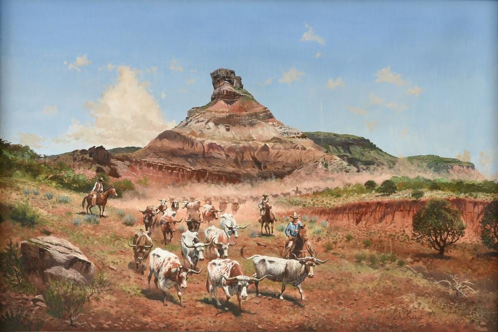 travis keese american texas b 1932 a painting canyon roundup circa 1985 · Simpson Galleries, LLC · 2023-09-23 Travis Keese comparable auction result: travis keese american texas b 1932 a painting canyon roundup circa 1985