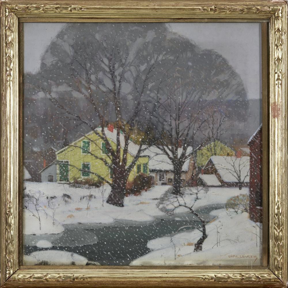 Carl Lawless comparable auction result: carl lawless american 1894 1934 winter in new england 18 x 18 in in a period frame glazed 21 1 4 x 21 1 4 x 2 in