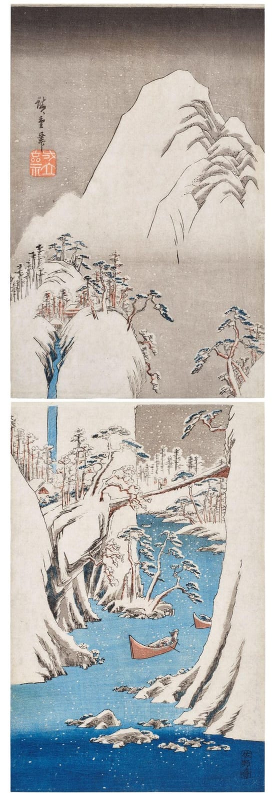 UTAGAWA HIROSHIGE (1797-1858) The Fuji River in snow Vertical oban diptych: sold by Christie's, lot 81 — auction record photograph