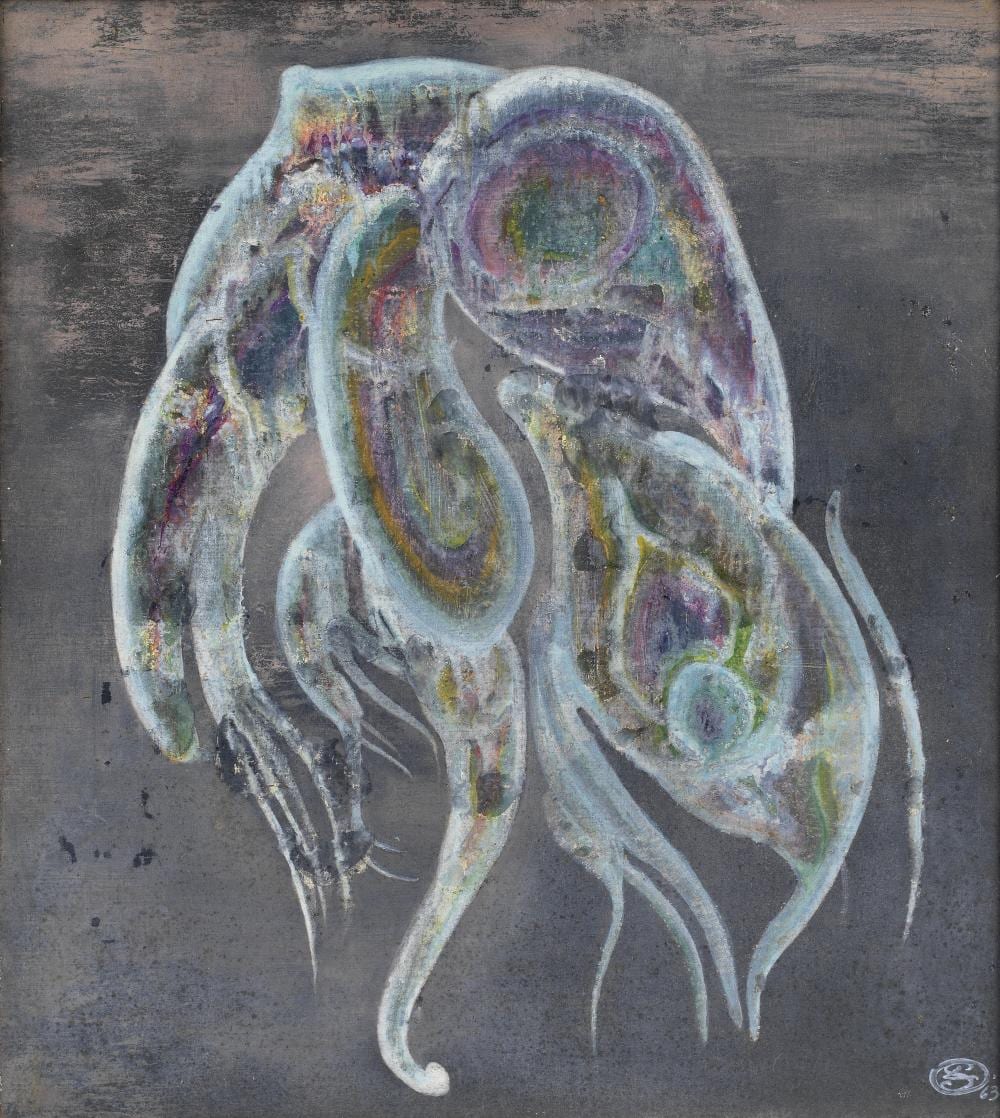 Ithell Colquhoun comparable auction result: ithell colquhoun british 1906 1988 oil on a wet road 73 6 x 66 3 cm 29 x 26 1 8 in