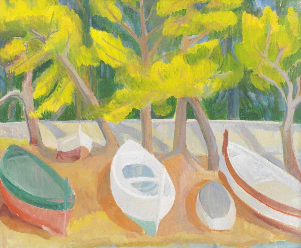 Margaret Mellis comparable auction result: margaret mellis british 1914 2009 boats garoupe 54 x 65 cm 21 1 4 x 25 1 2 in