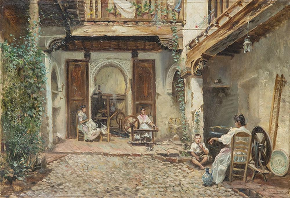 Manuel Ruiz Morales comparable auction result: manuel ruiz morales patio scene with characters