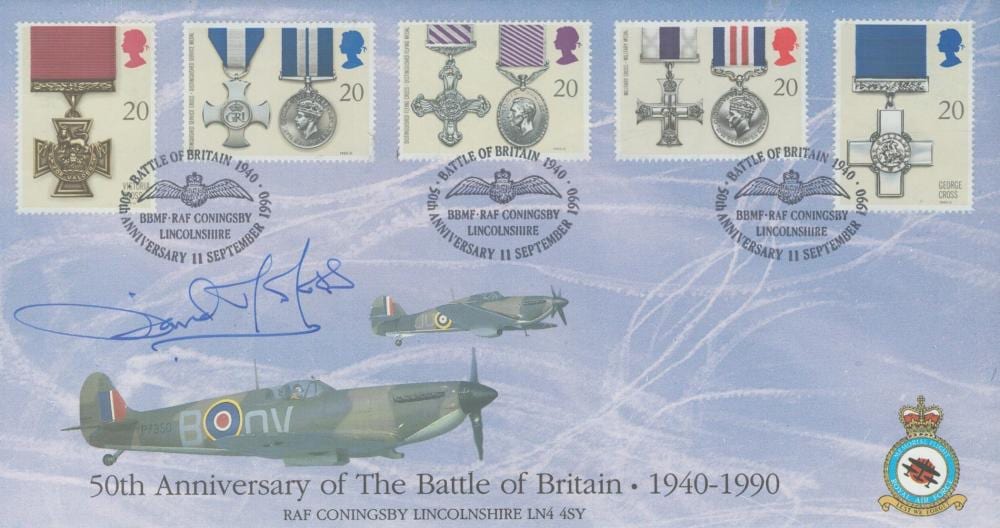 David Moss comparable auction result: david moss signed 50th anniv of the battle of britain 1940 1990 cover 5 stamps 3 postmarks