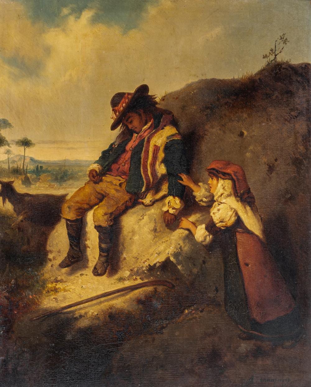 Joseph Coomans comparable auction result: joseph coomans 1816 1889 a resting shepherd is awakened by a girl oil on mahogany 46 x 38 cm 18 1 x 14 9 in frame 58 x 50 cm 22 8 x 19 6 in