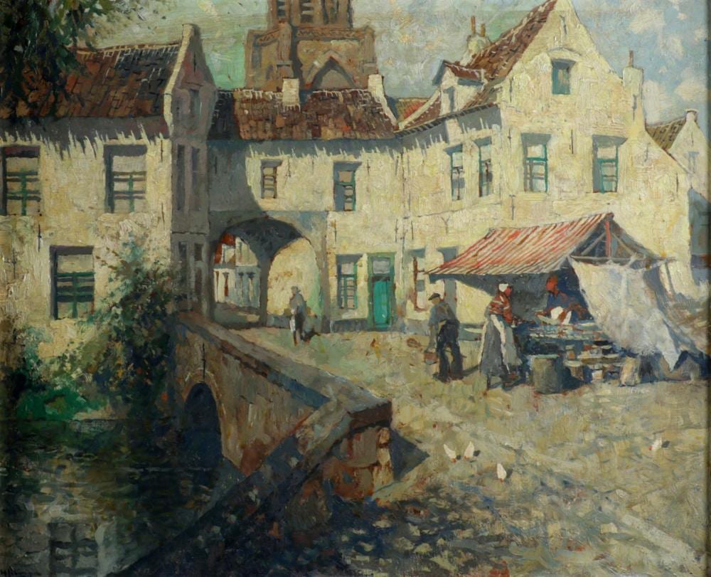 Henri Adriaan Jelinger comparable auction result: han jelinger 1895 1961 townscape with market stall oil on