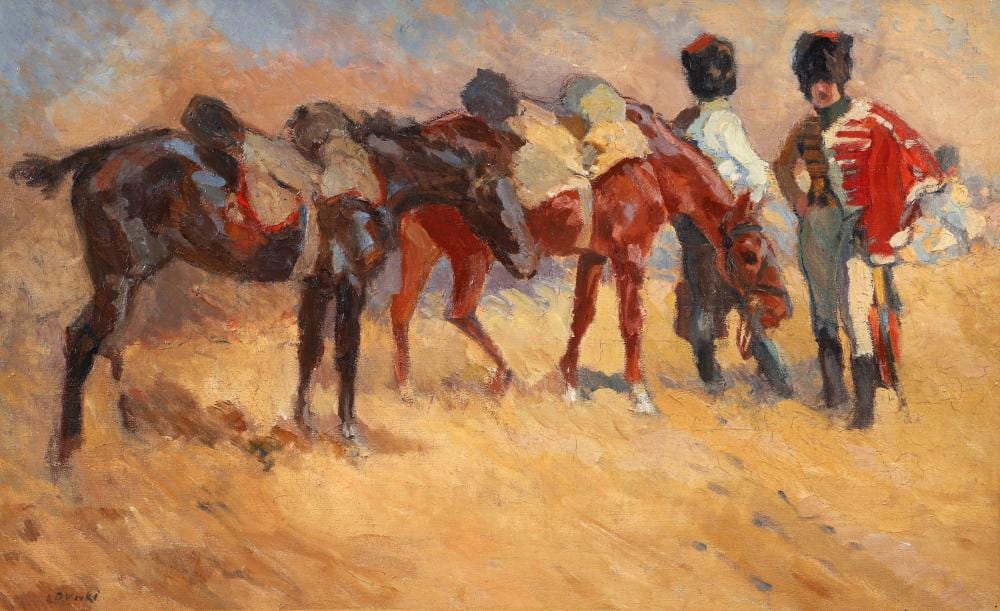 Louis Dunki comparable auction result: louis dunki oil painting les hussards