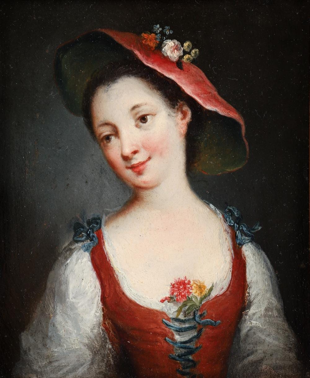 Antoine Pesne comparable auction result: attributed to antoine pesne oil half length portrait young french woman