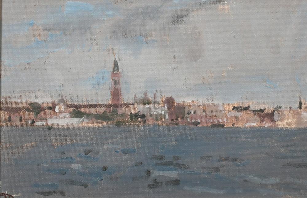 Thomas John Coates comparable auction result: tom coates b 1941 british across the lagoon a view of venice oil on board initialled label verso 5