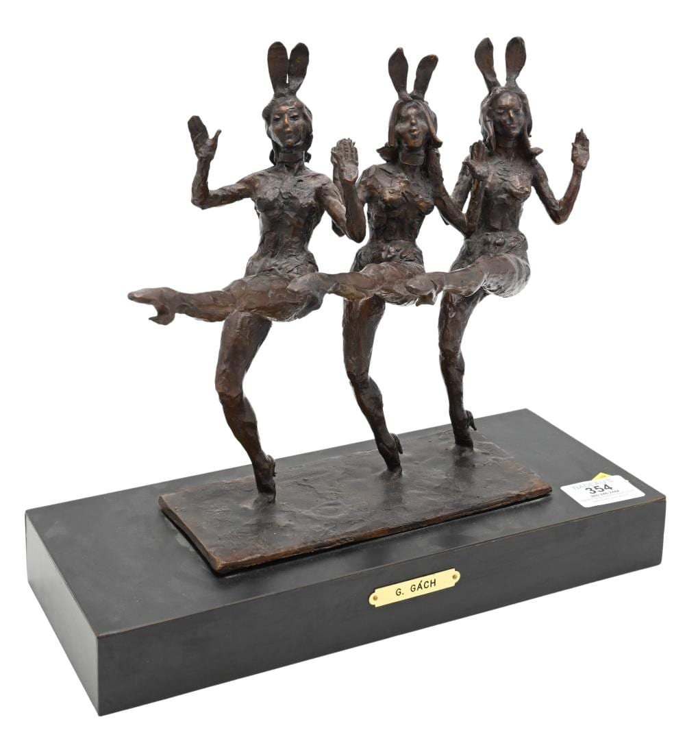 George Gach comparable auction result: george gach 1909 1996 bronze three bunnies dancing bronze sculpture signed g gach 1973 titled and signed on bottom height 11 inches length 12 1 2 inches