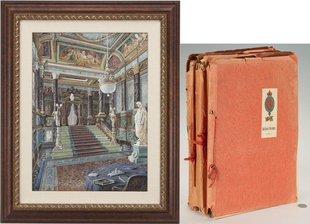 English Palace Interior Watercolor & THE KING'S PICTURES, Vol. I-III sold by Case Antiques, Inc. Auctions & Appraisals, lot 668 — auction record photograph