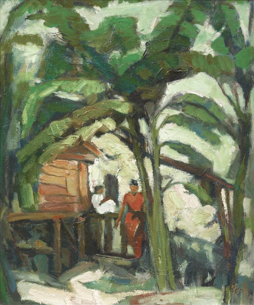 Kuo Juping comparable auction result: kuo juping b 1908 1966 chatting under banana trees