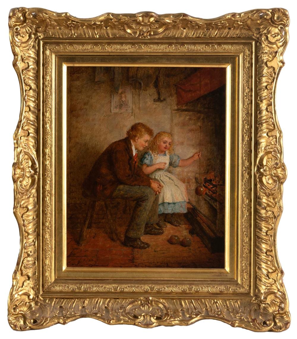 Robert W. Wright comparable auction result: robert w wright england fl 1880 1906 two children warming apples by a fire oil on board 10 x 7 75 framed 15 x 13