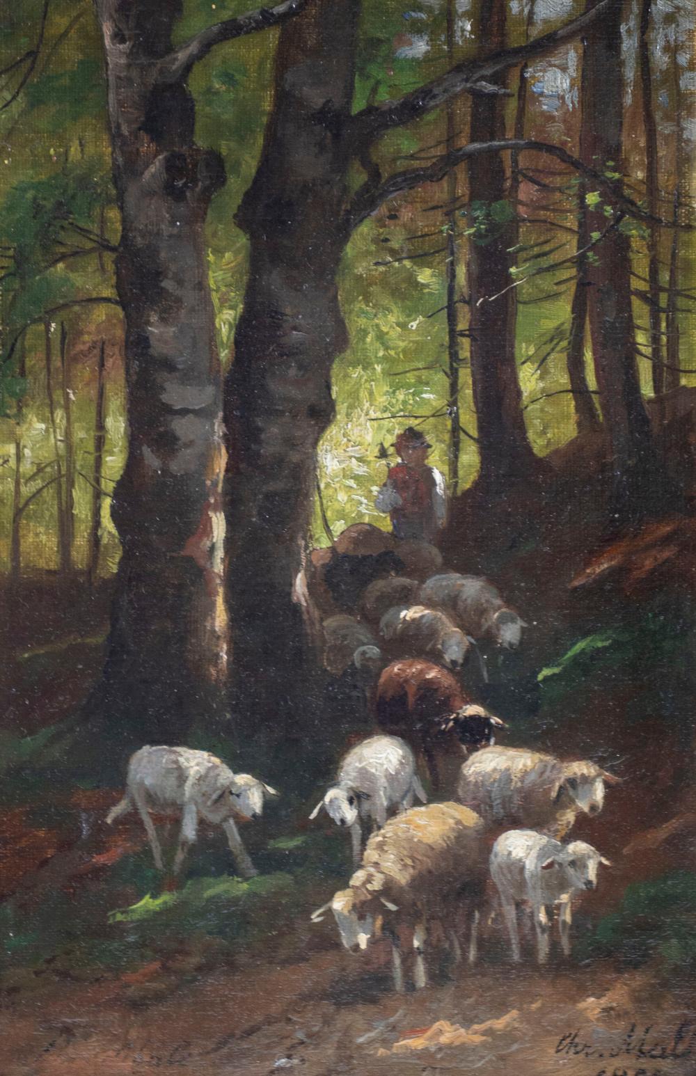 Christian Friedrich Mali comparable auction result: christian friedrich mali 1832 darhuizen 1906 m nchen schafherde im wald flock of sheeps in the wood 1905
