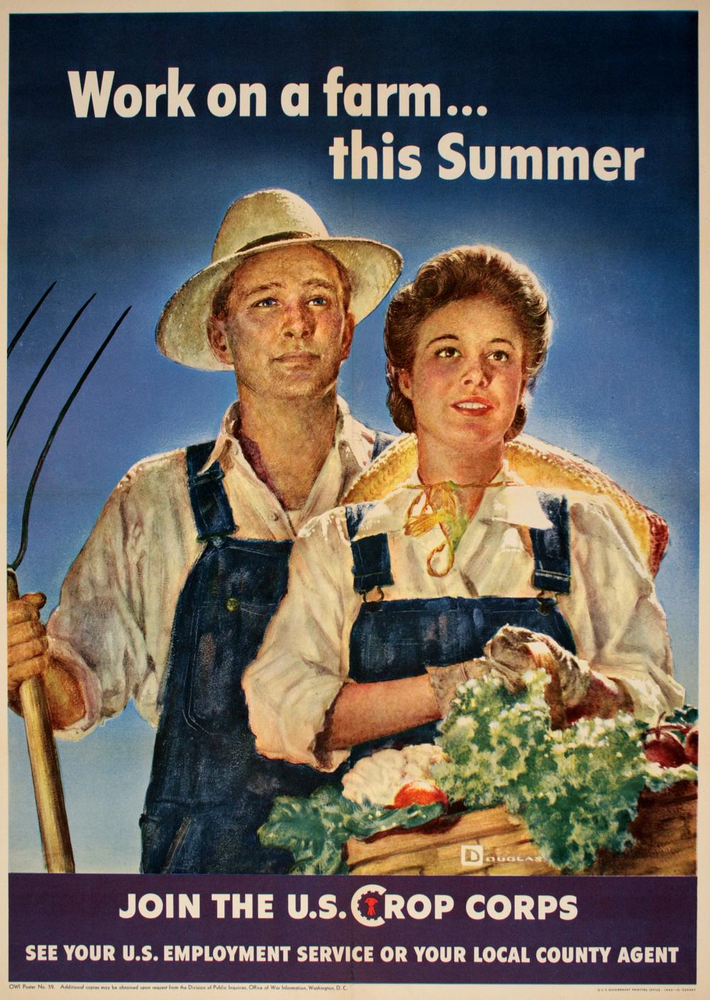Douglass Crockwell comparable auction result: work on a farm this summer original wwii poster 1943 by douglass crockwell