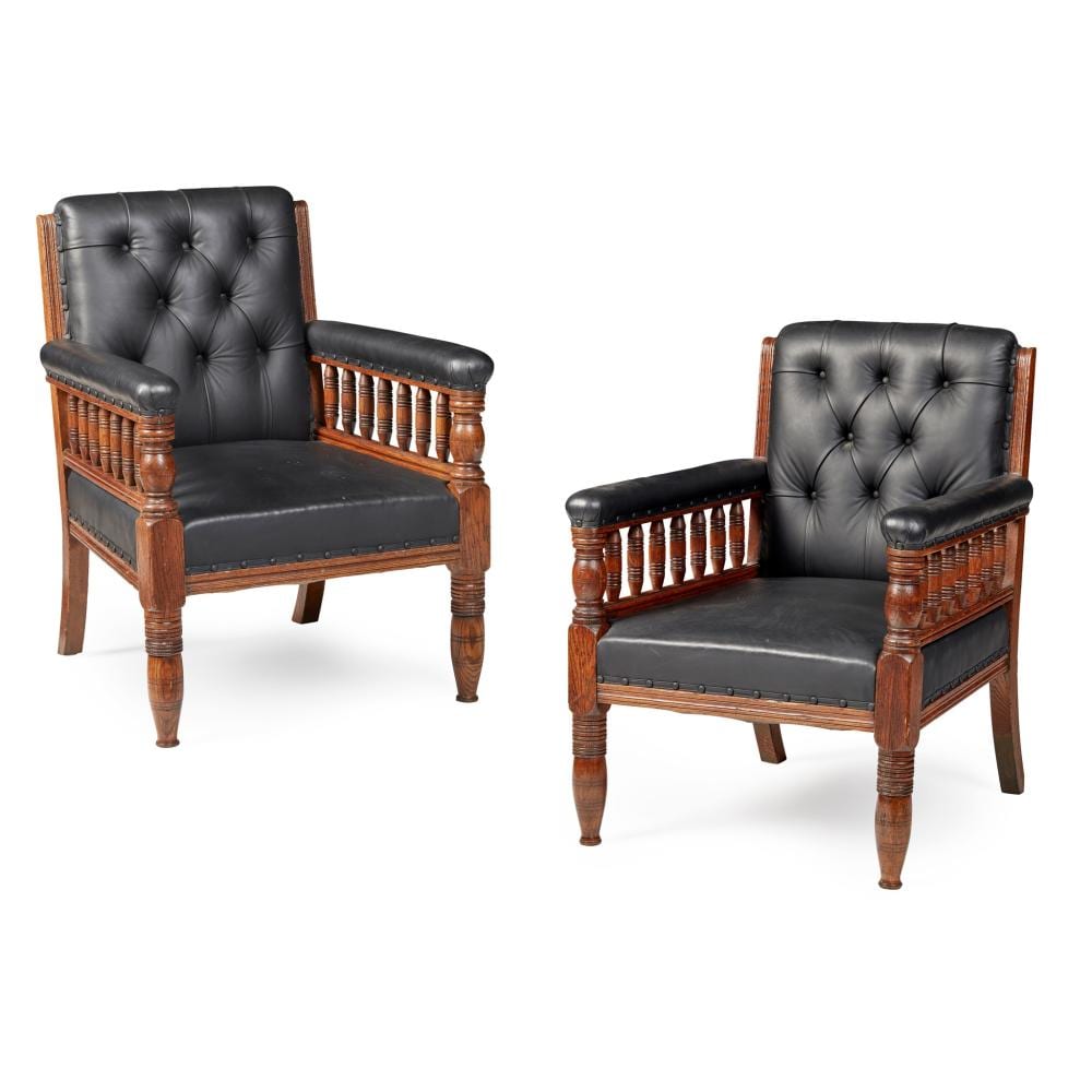 Alfred Waterhouse comparable auction result: alfred waterhouse 1830 1905 pair of library armchairs circa 1875